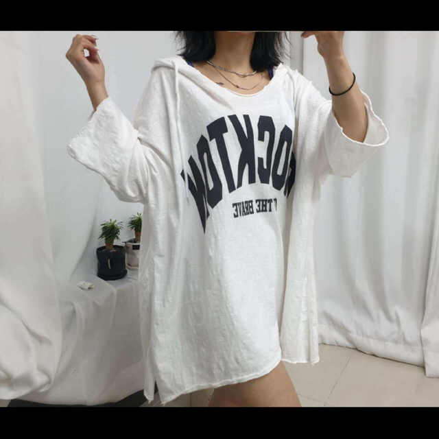 韓国ファッション フード付きシャツ ロゴフードシャツ