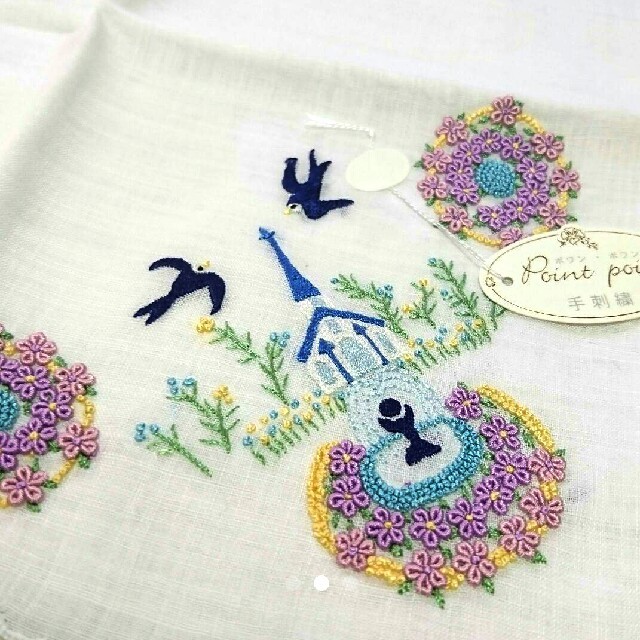 刺繍ハンカチ【UN VRAI CADEAU】高級 ポワンポワン　 手刺繍ハンカチ