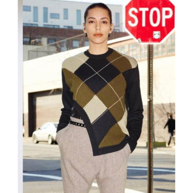 紺×赤 GIVENCHY ジバンシィ 13AW ラムレザー 切替 アーガイル ニット