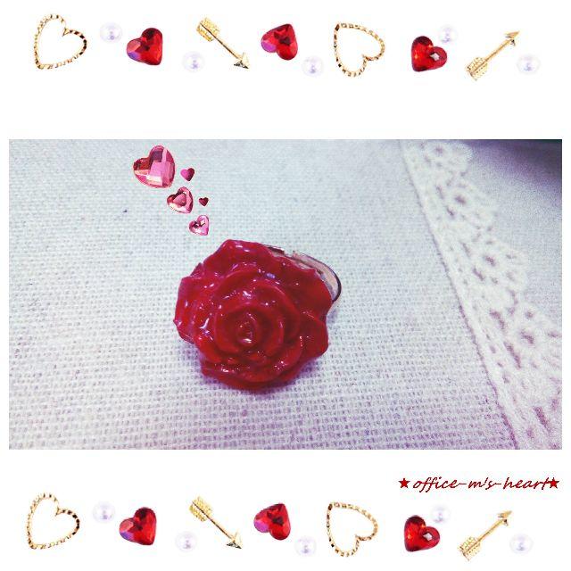 ★office-m's-heart★　UVレジン薔薇のリング レッド（艶） ハンドメイドのアクセサリー(リング)の商品写真