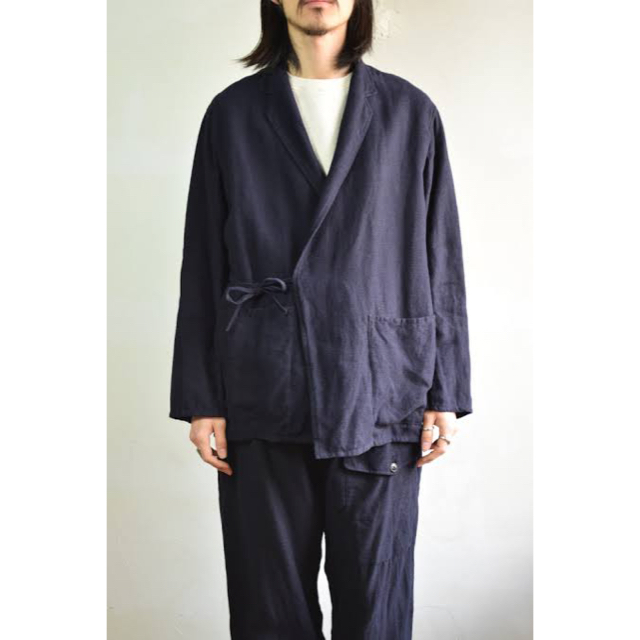 メンズ18SS COMOLI リネン起毛　セットアップ　ネイビー