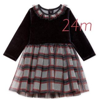 プチバトー(PETIT BATEAU)のmi様ご専用 プチバトー  チェックチュール付きベロアワンピース 24m(ワンピース)