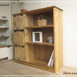 ◎●パタパタ付3段ラック●天然木ナチュラルブラウン天然木無垢材●受注製作(棚/ラック/タンス)