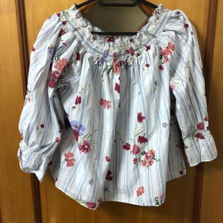 ザラ(ZARA)のZARA☆ザラ☆オフショル☆ストライプ☆花柄☆フラワー☆ボリューム袖☆美品 (シャツ/ブラウス(長袖/七分))