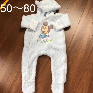 ディズニー(Disney)の数回のみ着用☆美品　ディズニーBabyミッキーもこもこカバーオール 50〜80(カバーオール)