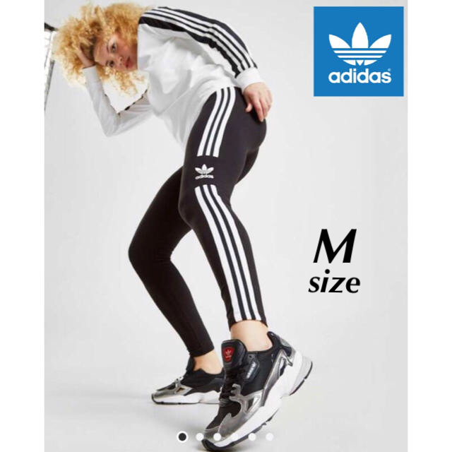 adidas(アディダス)のアディダスオリジナルス レギンス トレフォイル ３ストライプ ブラック M レディースのレッグウェア(レギンス/スパッツ)の商品写真