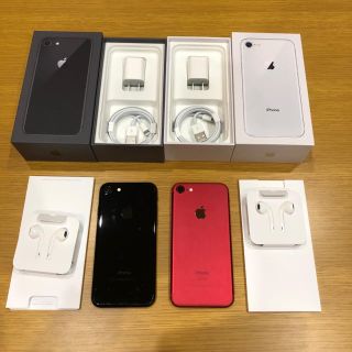 アイフォーン(iPhone)の【美品】iPhone 7  128GB 2個セット　RED＆JET BLACK(スマートフォン本体)