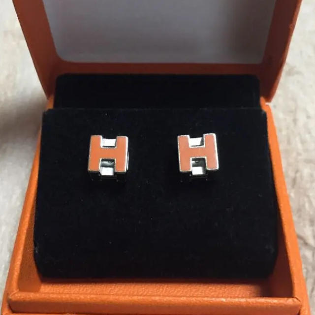 値下 HERMES エルメス Hキューブ ピアス オレンジ×シルバー 全国総量