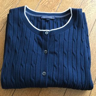 トミーヒルフィガー(TOMMY HILFIGER)のTOMMY HILFIGER/紺色カーディガン2度程着用ホワイト色がアクセント！(カーディガン)