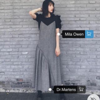 ミラオーウェン(Mila Owen)の送料込み！☆ ミラーオーウェン グレンチェック アシメトリーワンピース 美品(ロングワンピース/マキシワンピース)