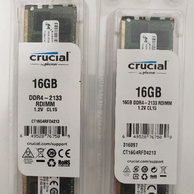 DDR4-2133 RDIMM 32GB Crucialメモリ