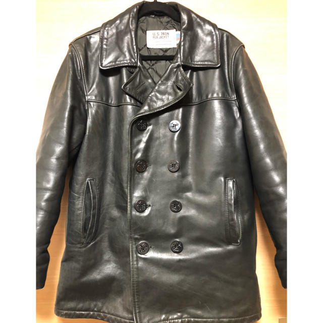 schott - schott 本革 レザーピーコート 黒 サイズ38の通販 by テリコ