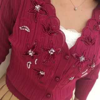 アプワイザーリッシェ(Apuweiser-riche)のApuweiser-riche♡モール刺繍カーディガン長袖♡ボルドー(カーディガン)