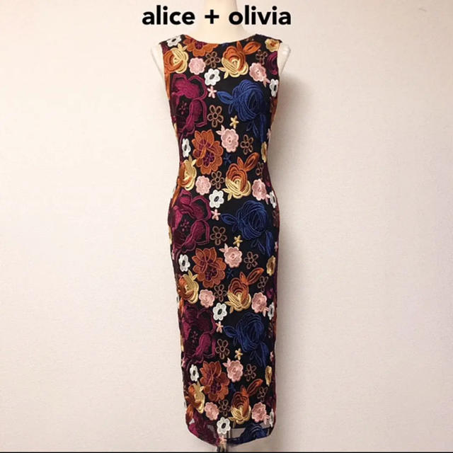 アリスアンドオリビア 花柄 刺繍 ワンピース ロング タイト インポート