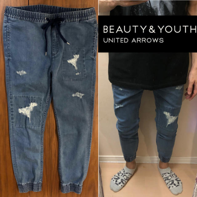 BEAUTY&YOUTH UNITED ARROWS(ビューティアンドユースユナイテッドアローズ)のBEAUTY&YOUTHクラッシュデニムジョガーパンツイージーパンツ メンズのパンツ(デニム/ジーンズ)の商品写真