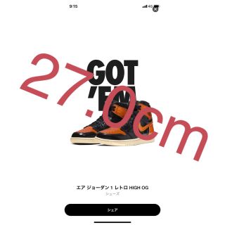 ナイキ(NIKE)のAIR JORDAN 1 RETRO HIGH OG 27.0cm(スニーカー)