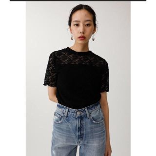 マウジー(moussy)のmoussy STRETCH LACE H/N TEE ブラック　レースTシャツ(Tシャツ(半袖/袖なし))