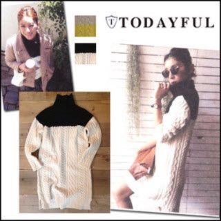 トゥデイフル(TODAYFUL)のtodayful★バイカラーニットワンピ(ひざ丈ワンピース)