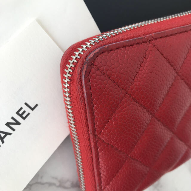 CHANEL シャネル 長財布 ラウンド キャビアスキン 赤 レッド - 財布