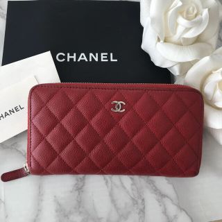 シャネル(CHANEL)のCHANEL シャネル 長財布　ラウンド　キャビアスキン　赤　レッド(財布)