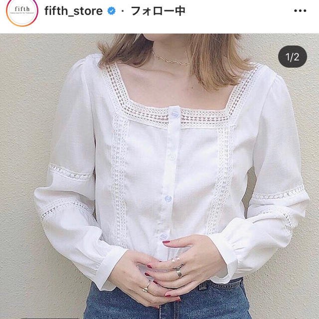 fifth(フィフス)のスクエアネックレースブラウス レディースのトップス(シャツ/ブラウス(長袖/七分))の商品写真