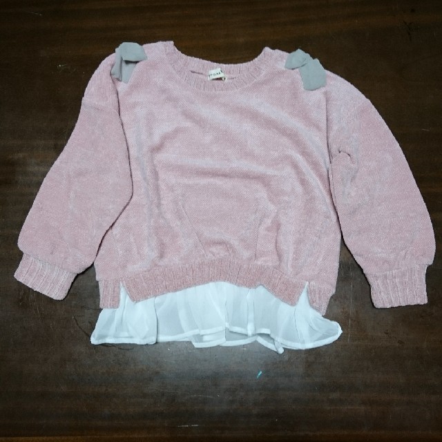 Branshes(ブランシェス)のカットモール 肩リボントレーナー キッズ/ベビー/マタニティのキッズ服女の子用(90cm~)(ニット)の商品写真