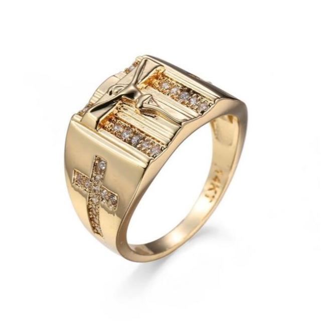 【送料無料】Gold Plated Religious Cross Ring メンズのアクセサリー(リング(指輪))の商品写真