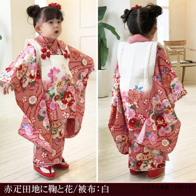 七五三 着物 3歳 女の子 高級正絹被布セット 赤疋田地に鞠と花