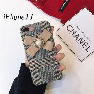 大人気！iPhone11 チェック カバー ケース グレー(iPhoneケース)