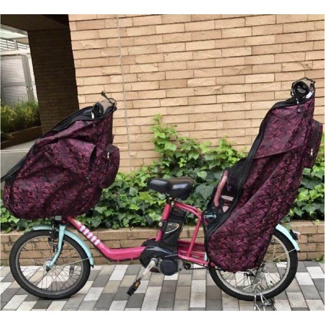 前後セット　ワイン迷彩　ネットつき　子供載せ自転車レインカバー キッズ/ベビー/マタニティの外出/移動用品(自動車用チャイルドシートカバー)の商品写真