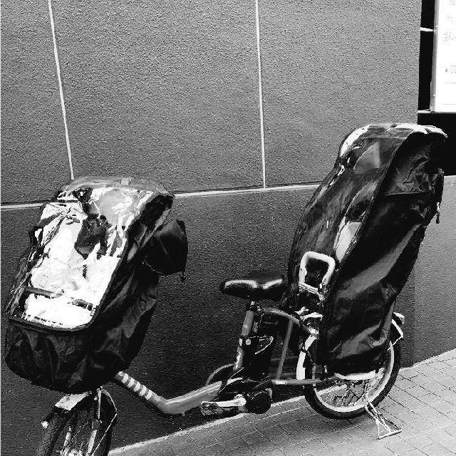 前後セット　黒　子供載せ自転車レインカバー