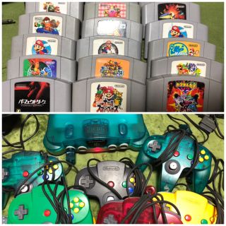 ニンテンドウ64(NINTENDO 64)の【日曜までの出品】64 ニンテンドー　本体　コントローラー6個　ソフト18本(家庭用ゲーム機本体)