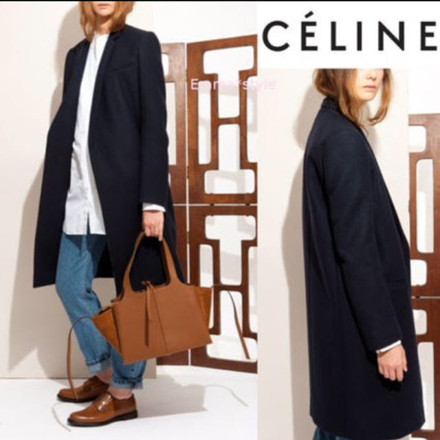 celine(セリーヌ)の専用です celine セリーヌ クロンビー コート 黒 フィービー  レディースのジャケット/アウター(チェスターコート)の商品写真