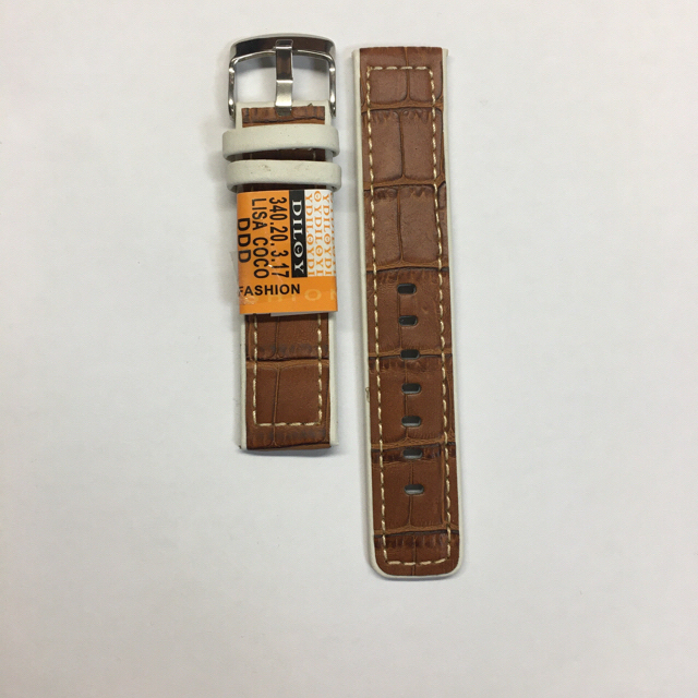 時計ベルト 20㎜ 牛革クロコ型押し ライトブラウン×ホワイト剣先スクエアタイプ メンズの時計(レザーベルト)の商品写真