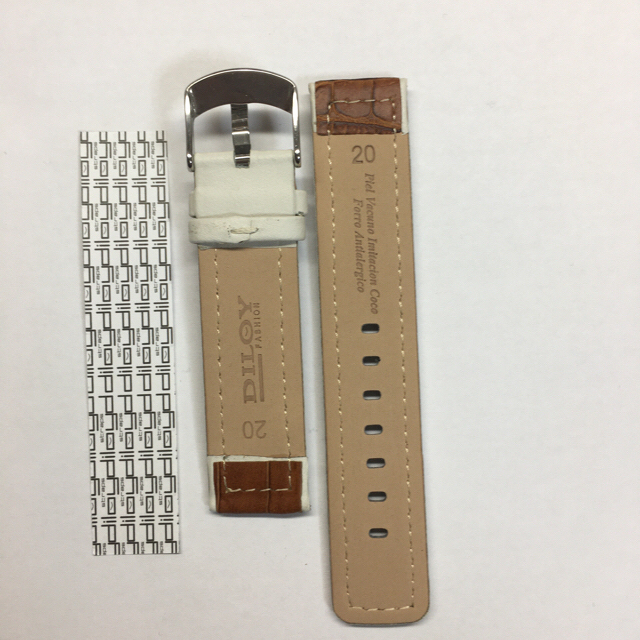 時計ベルト 20㎜ 牛革クロコ型押し ライトブラウン×ホワイト剣先スクエアタイプ メンズの時計(レザーベルト)の商品写真