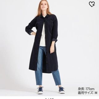 ユニクロ(UNIQLO)のコーデュロイシャツワンピース ネイビー(ロングワンピース/マキシワンピース)