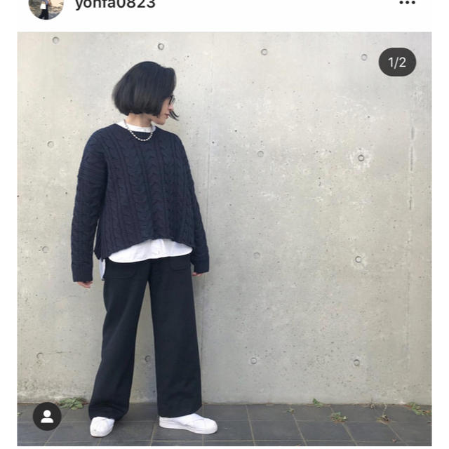 YONFA ヨンファ ケーブルAラインニット ネイビー ドゥーズィエム