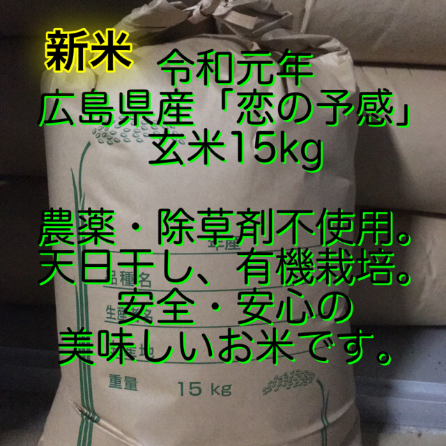 玄米　15kg　無農薬　天日干し　米/穀物