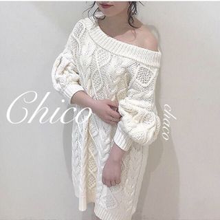 フーズフーチコ(who's who Chico)の最新作🌷¥8690【Chico】バックラメリボンケーブルニットチュニック(ニット/セーター)