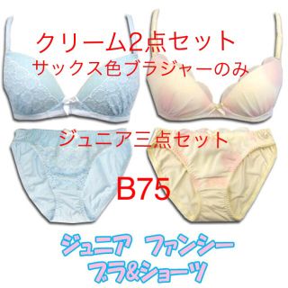 B75 ジュニアノンワイヤーブラ&ショーツ クリーム色とサックス色ブラのみ(ブラ&ショーツセット)