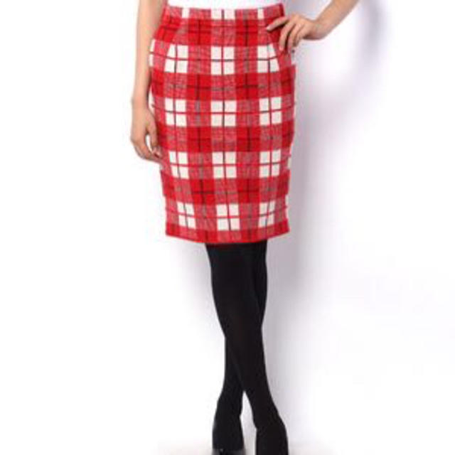 SHIPS(シップス)の紅色タータンチェック ペンシルスカート レディースのスカート(ひざ丈スカート)の商品写真