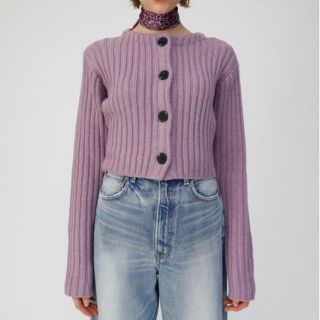 マウジー(moussy)のMOUSSY 今季 新品 リブショートカーデ パープル(カーディガン)