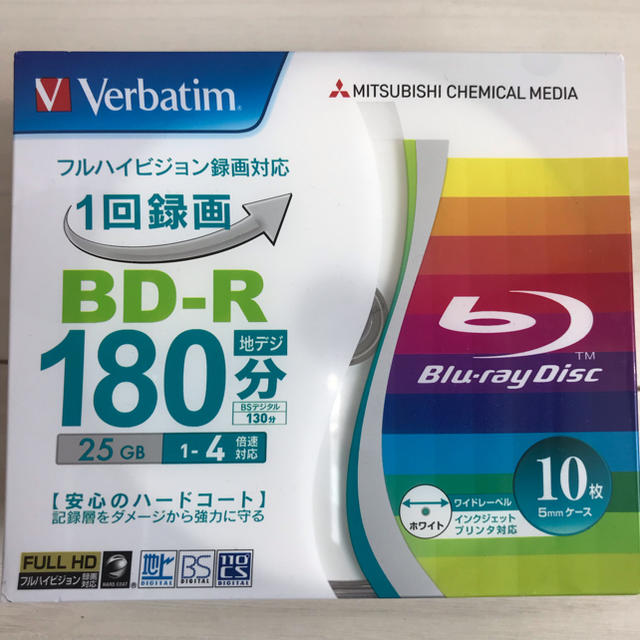 三菱(ミツビシ)の三菱化学  録画用 BD-R 1-4倍速 25GB 10枚 スマホ/家電/カメラのテレビ/映像機器(ブルーレイレコーダー)の商品写真