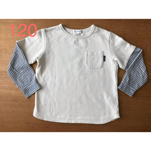 3can4on(サンカンシオン)の3can4on 120 ストライプ  × 白　長袖　Tシャツ キッズ/ベビー/マタニティのキッズ服男の子用(90cm~)(Tシャツ/カットソー)の商品写真