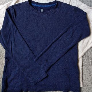 ムジルシリョウヒン(MUJI (無印良品))の【キッズ】長袖Tシャツ(130)ネイビー&ベージュ２枚セット(Tシャツ/カットソー)