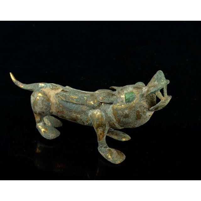 中国　古銅塗金　神獣　置物　C　R2021