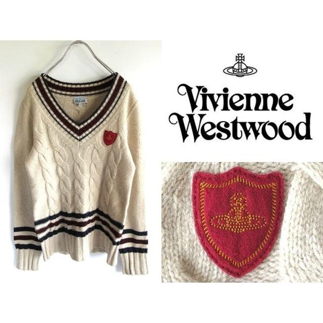 Vivienne Westwood(ヴィヴィアンウエストウッド)のヴィヴィアンマン オーブ刺繍ワッペン スクールニット チルデンニット 44 レディースのトップス(ニット/セーター)の商品写真