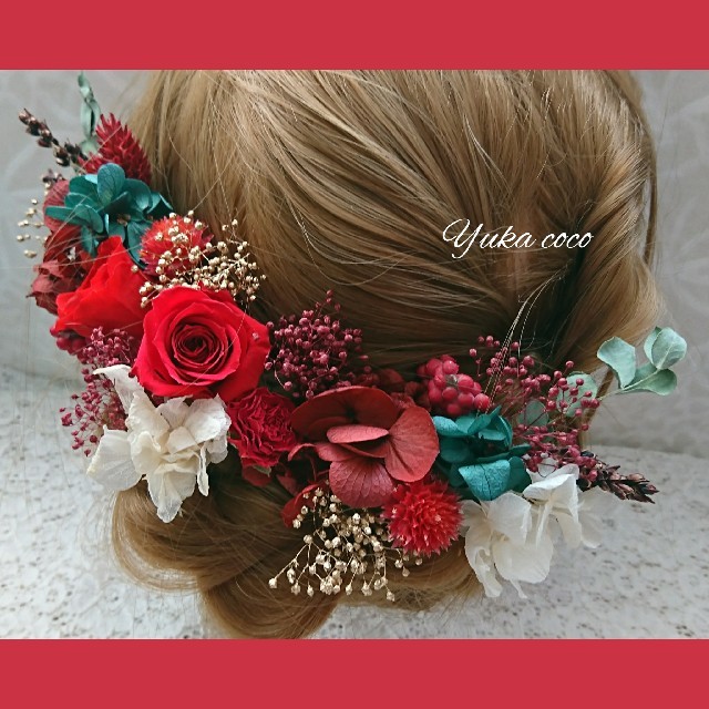 真っ赤なバラのドライフラワー ヘッドドレス 髪飾り❁¨̮