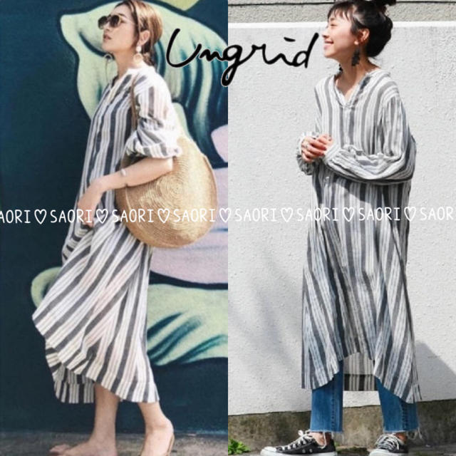 ungrid【美品】ガーゼストライプシャツワンピース★TODAYFUL