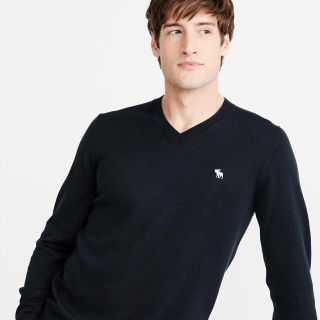 アバクロンビーアンドフィッチ(Abercrombie&Fitch)の☆アバクロ メンズワンポイントＶネックニット☆Ｍ(ニット/セーター)